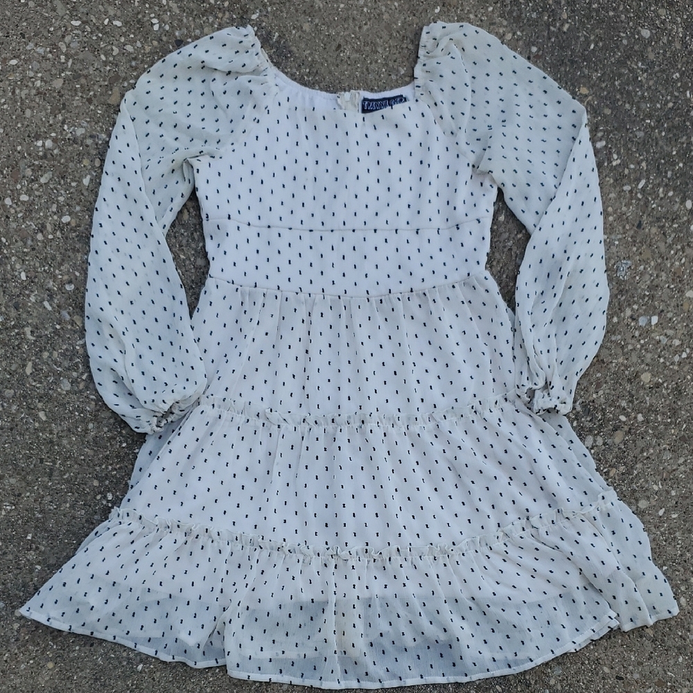 Trixxi Girl Cream Sheer Dress with Slip Youth Girls Medium Long Sleeve
